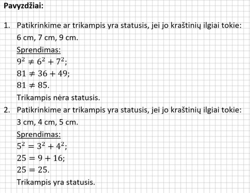 Atvirkštinė Pitagoro teorema (pavyzdžiai)