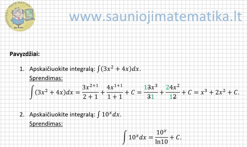 Neapibrėžtinio integralo pavyzdžiai