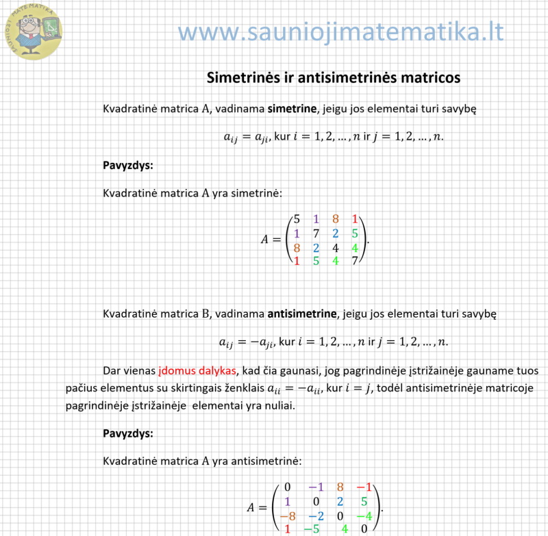 Simetrinės ir antisimetrinės matricos
